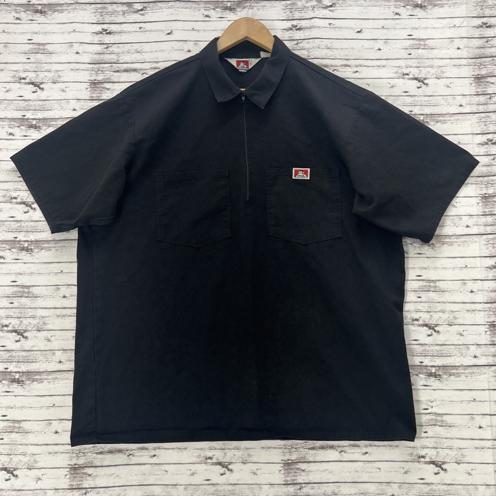 Ben Davis Short Sleeve Solid Black 1/2 Half Zip Shirt Men XL Made In USA Work
